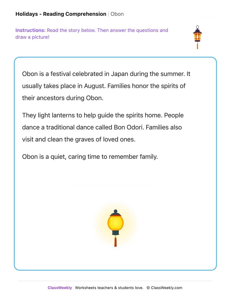 Obon - Kindergarten worksheet preview