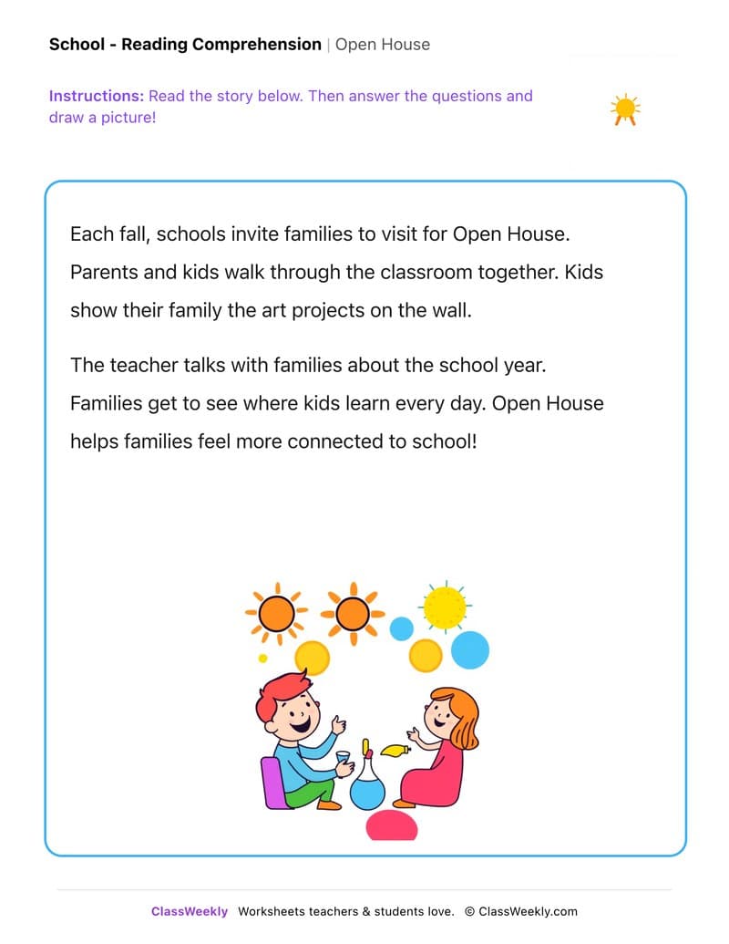 Open House - Kindergarten worksheet preview