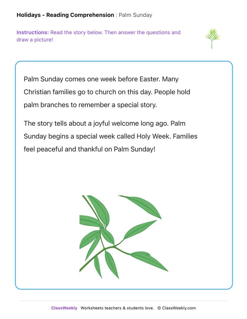 Palm Sunday - Kindergarten worksheet preview