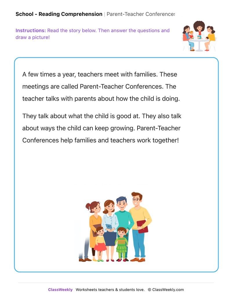 Parent-Teacher Conferences - Kindergarten worksheet preview