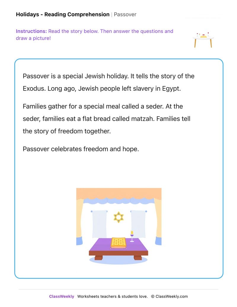 Passover - Kindergarten worksheet preview