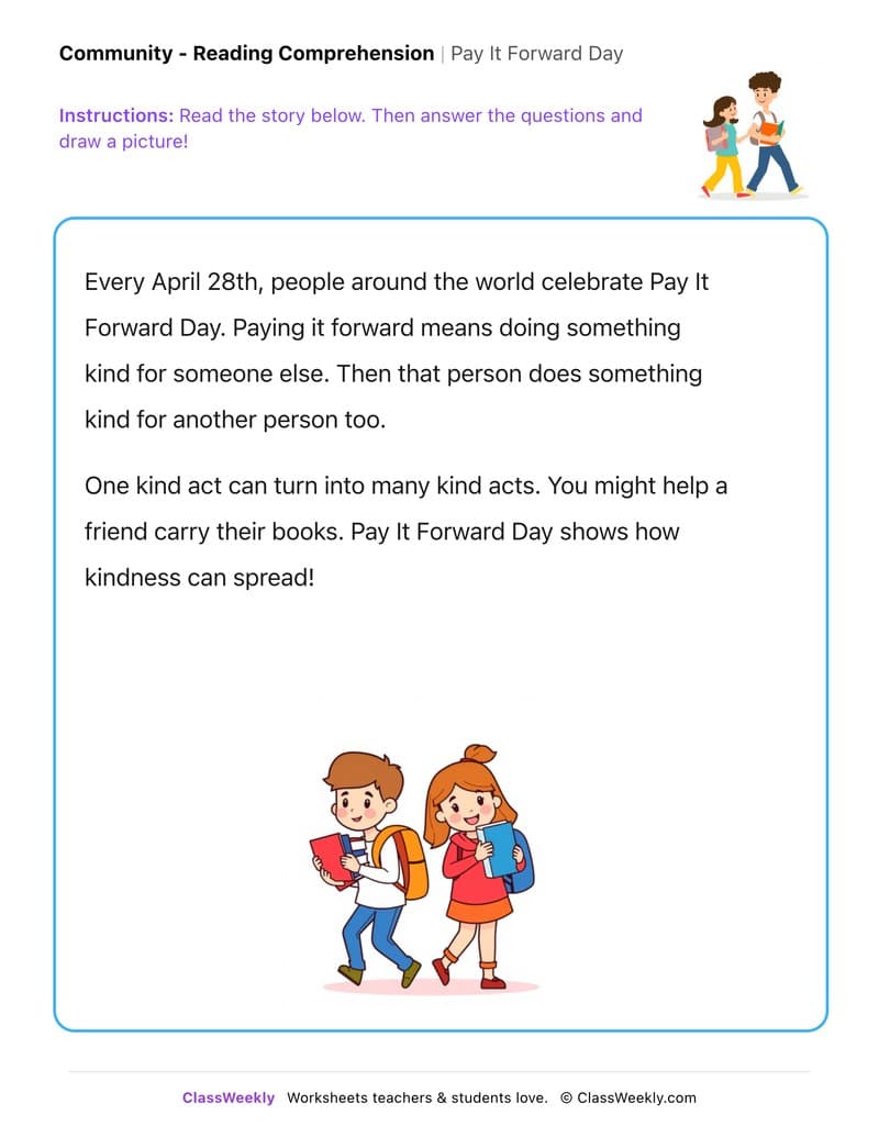 Pay It Forward Day - Kindergarten worksheet preview