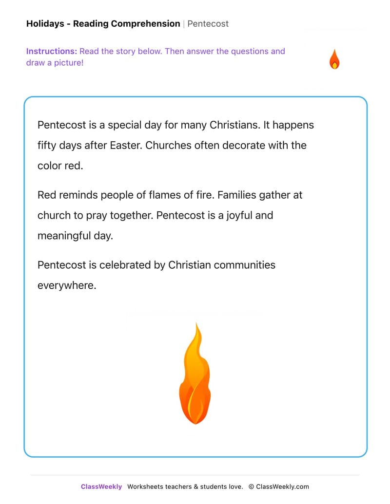 Pentecost - Kindergarten worksheet preview