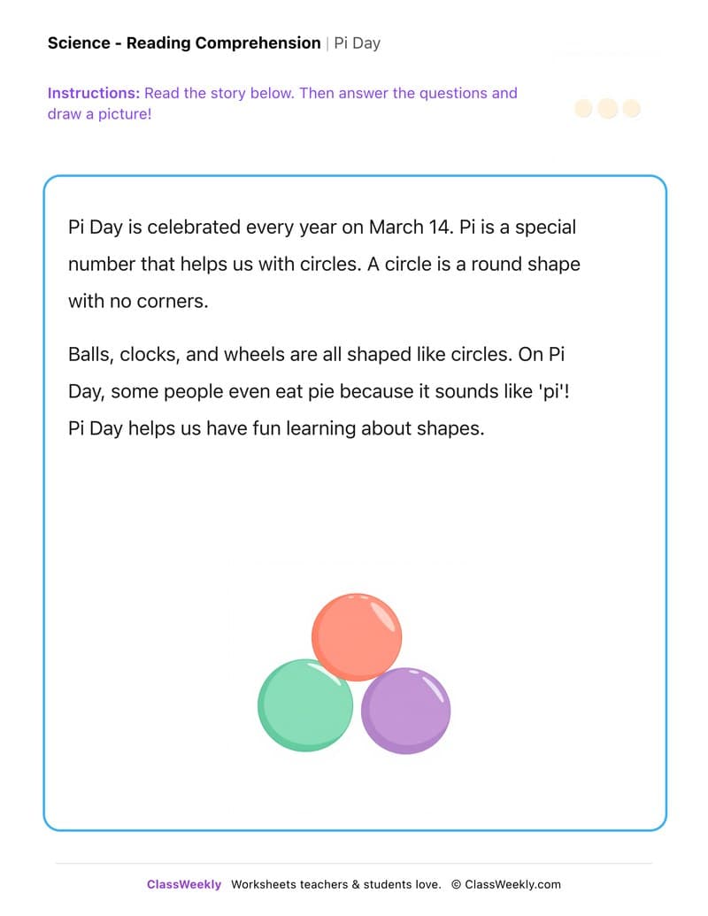 Pi Day - Kindergarten worksheet preview