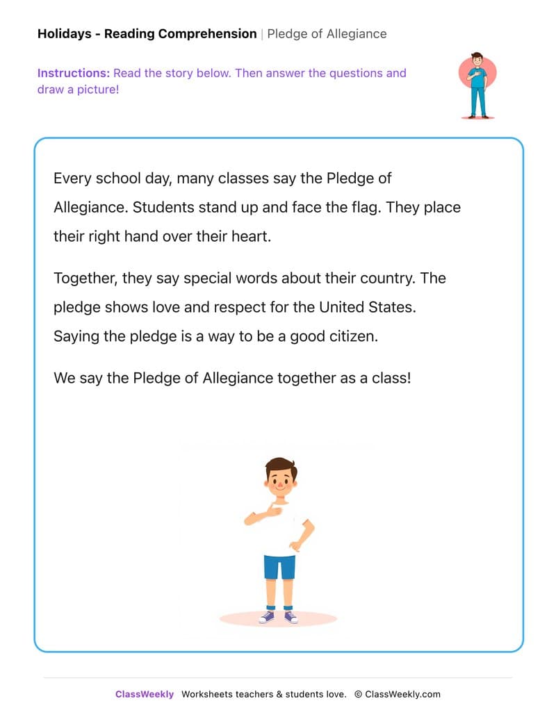Pledge of Allegiance - Kindergarten worksheet preview