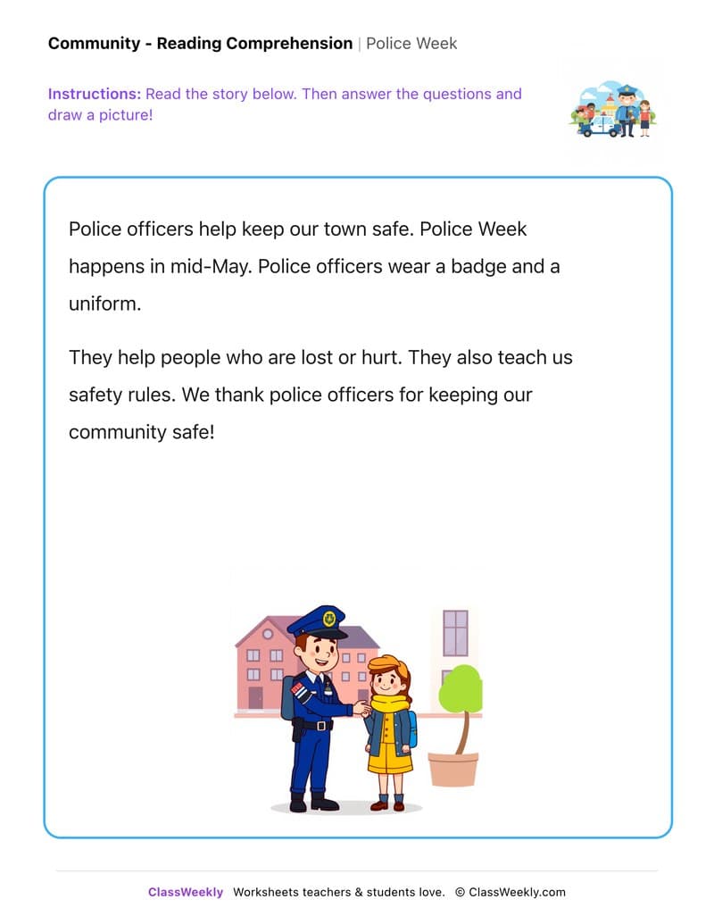 Police Week - Kindergarten worksheet preview