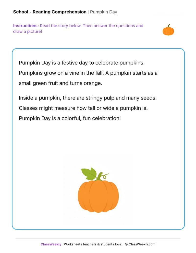 Pumpkin Day - Kindergarten worksheet preview