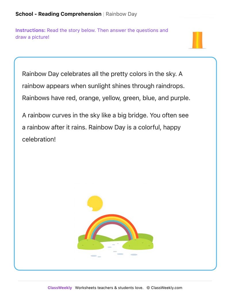 Rainbow Day - Kindergarten worksheet preview