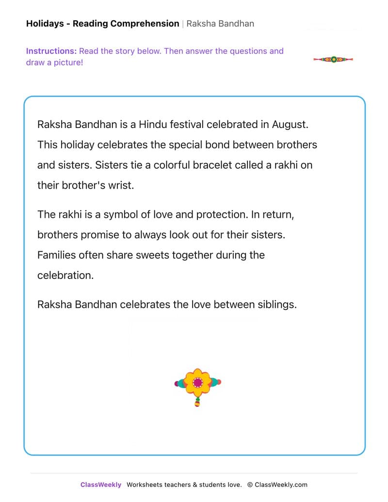 Raksha Bandhan - Kindergarten worksheet preview