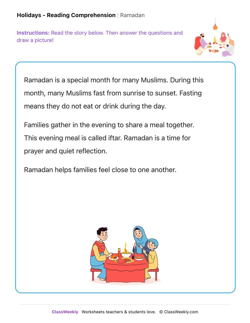 Ramadan - Kindergarten worksheet preview
