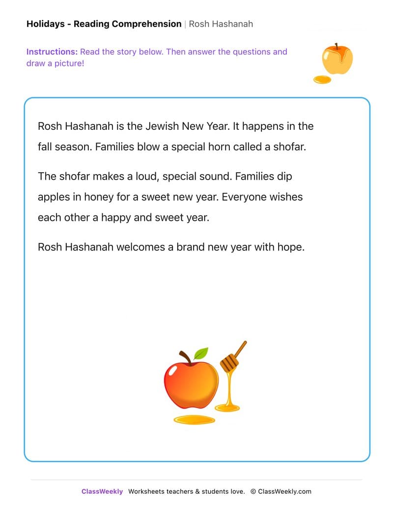 Rosh Hashanah - Kindergarten worksheet preview