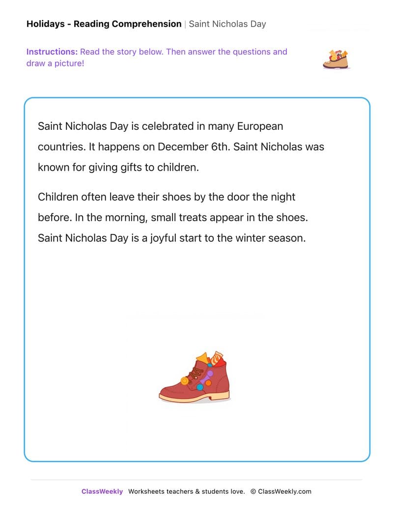 Saint Nicholas Day - Kindergarten worksheet preview