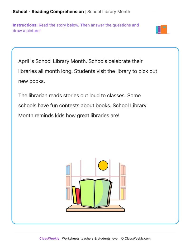 School Library Month - Kindergarten worksheet preview