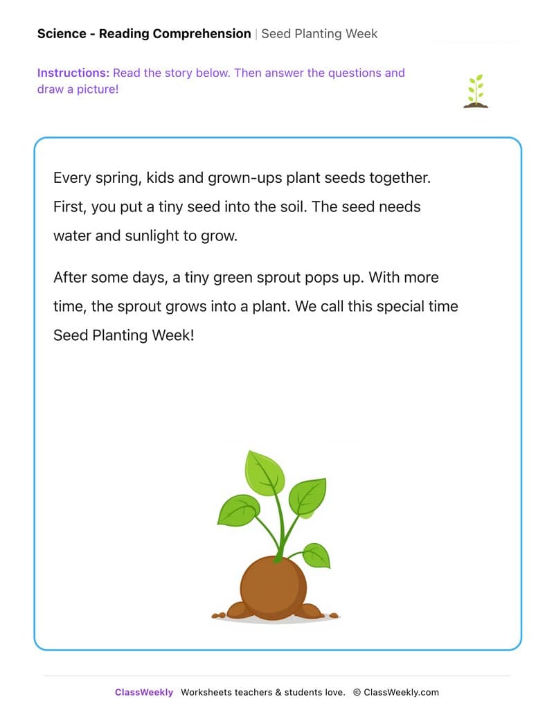 Seed Planting Week - Kindergarten worksheet preview