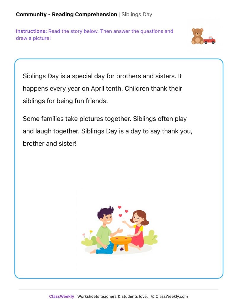 Siblings Day - Kindergarten worksheet preview