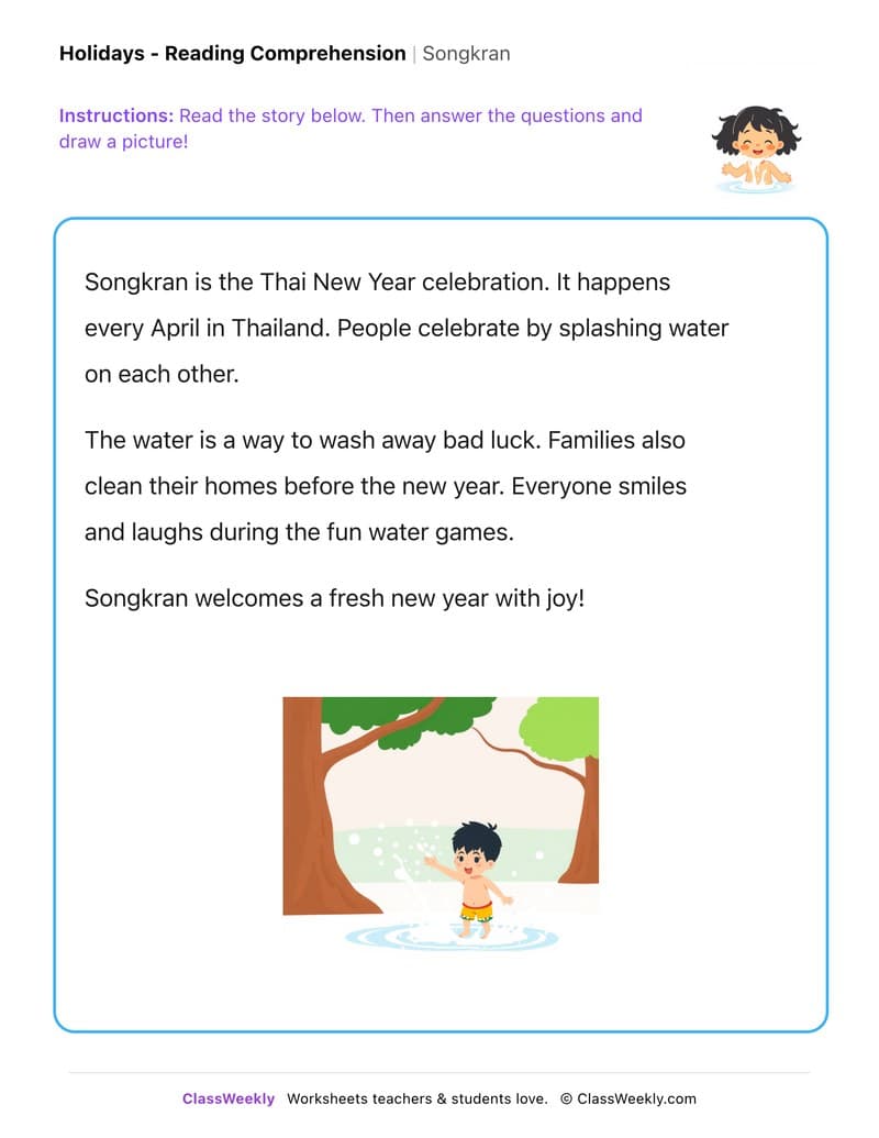 Songkran - Kindergarten worksheet preview