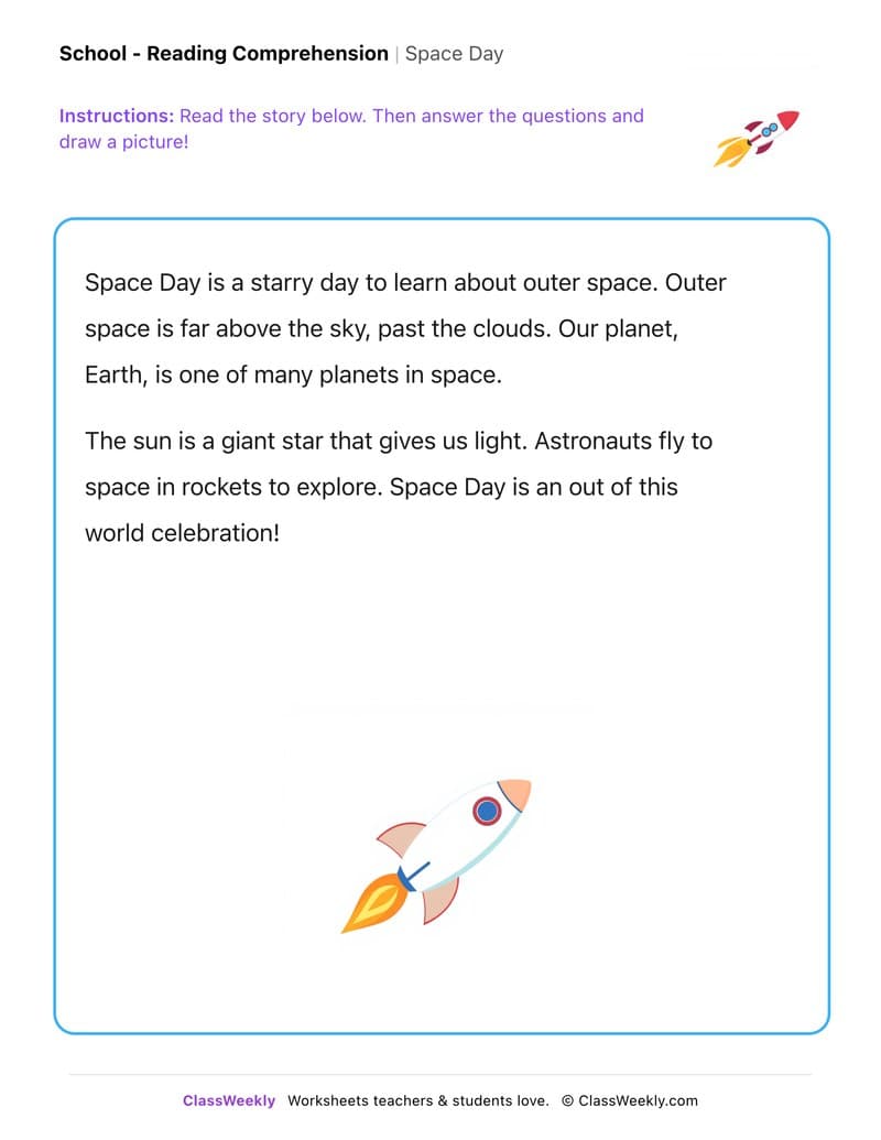Space Day - Kindergarten worksheet preview