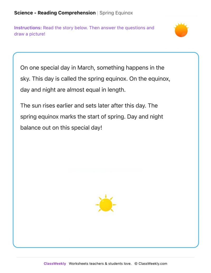 Spring Equinox - Kindergarten worksheet preview