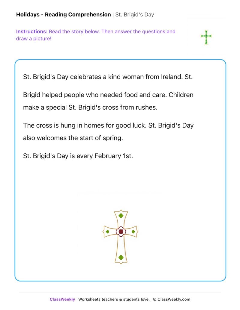 St. Brigid's Day - Kindergarten worksheet preview