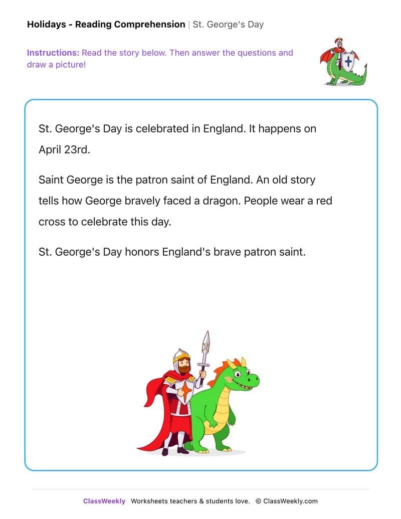 St. George's Day - Kindergarten worksheet preview