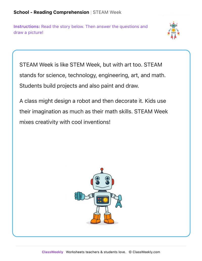 STEAM Week - Kindergarten worksheet preview