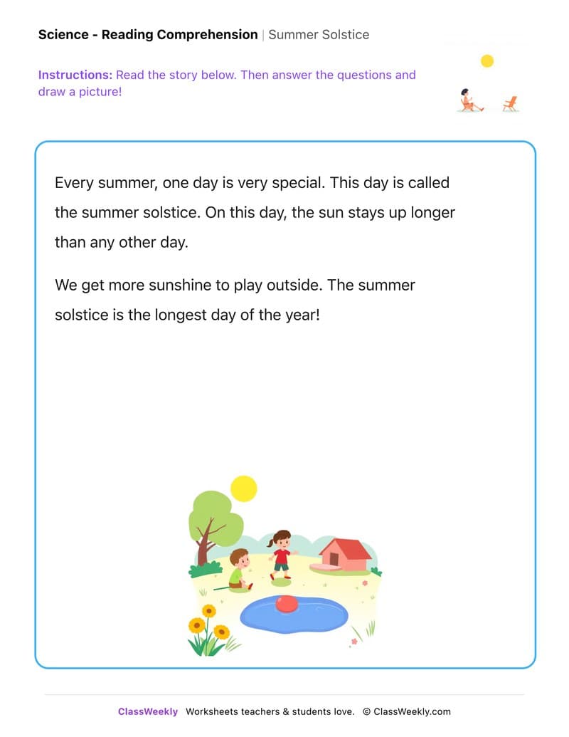 Summer Solstice - Kindergarten worksheet preview