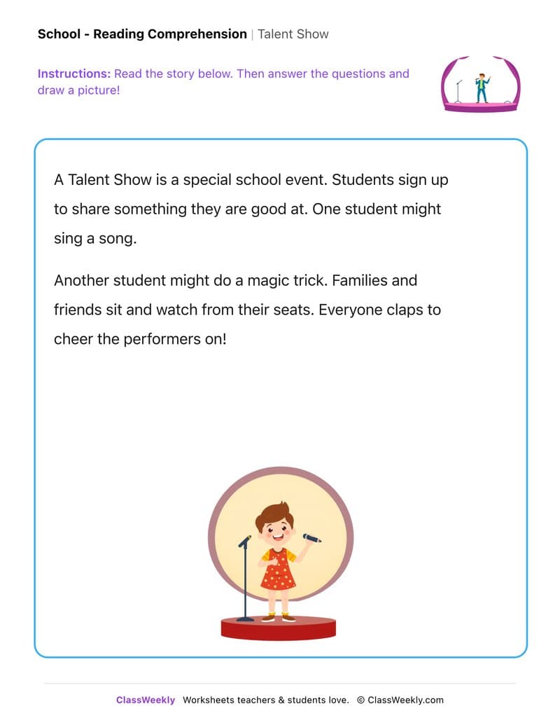 Talent Show - Kindergarten worksheet preview