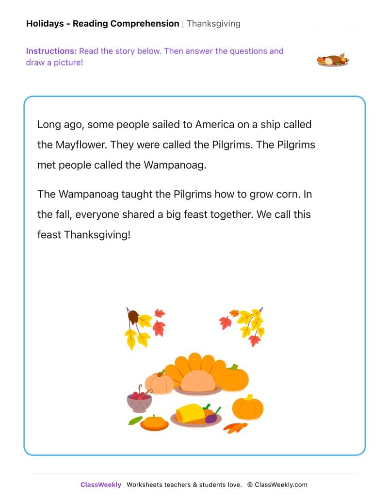 Thanksgiving - Kindergarten worksheet preview