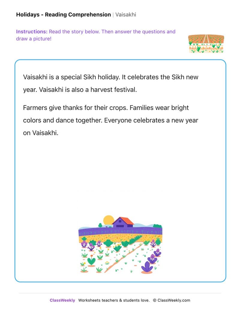 Vaisakhi - Kindergarten worksheet preview