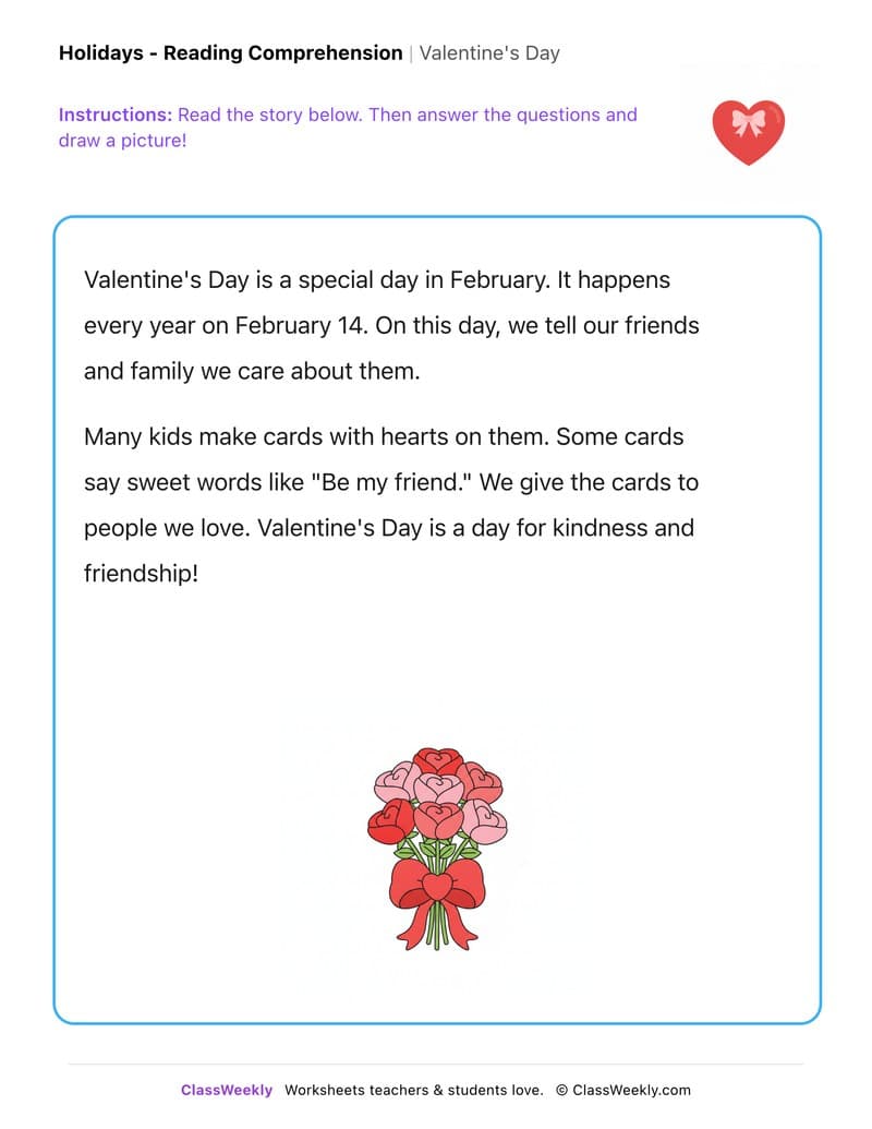 Valentine's Day - Kindergarten worksheet preview
