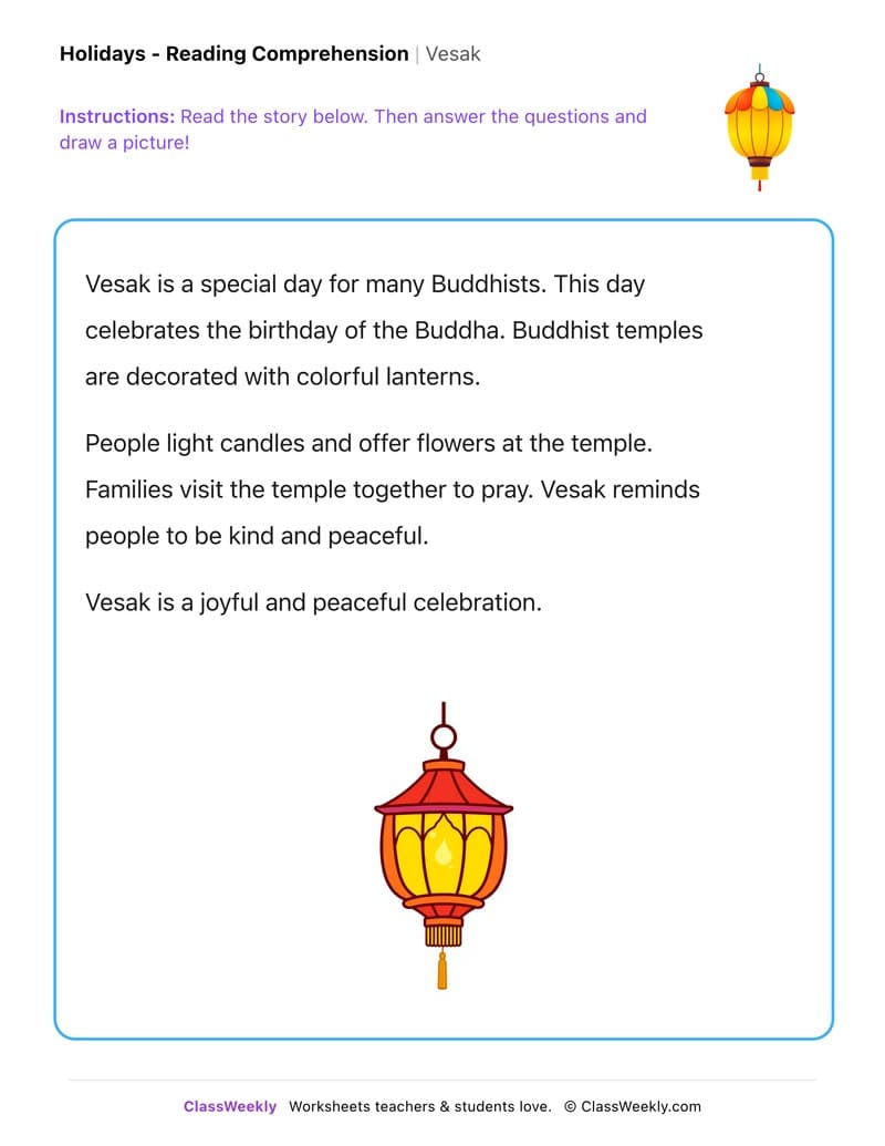 Vesak - Kindergarten worksheet preview