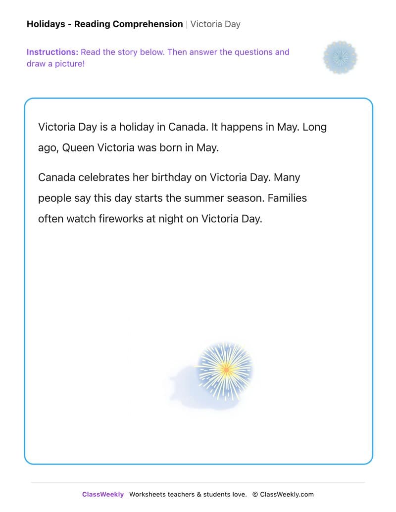 Victoria Day - Kindergarten worksheet preview