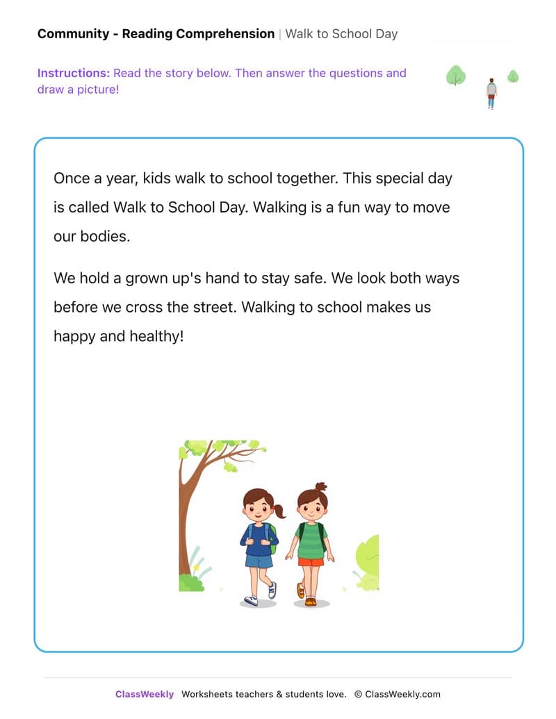 Walk to School Day - Kindergarten worksheet preview