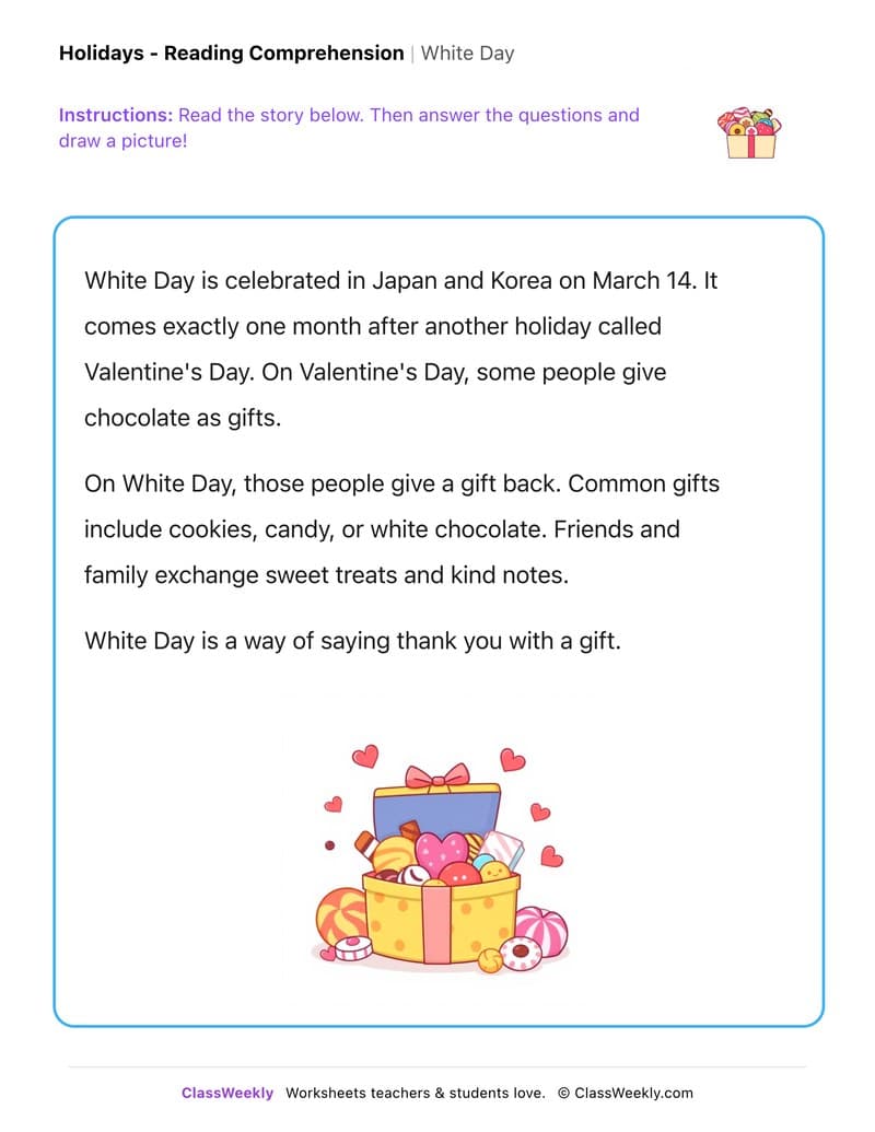 White Day - Kindergarten worksheet preview
