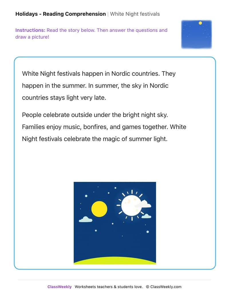 White Night festivals - Kindergarten worksheet preview