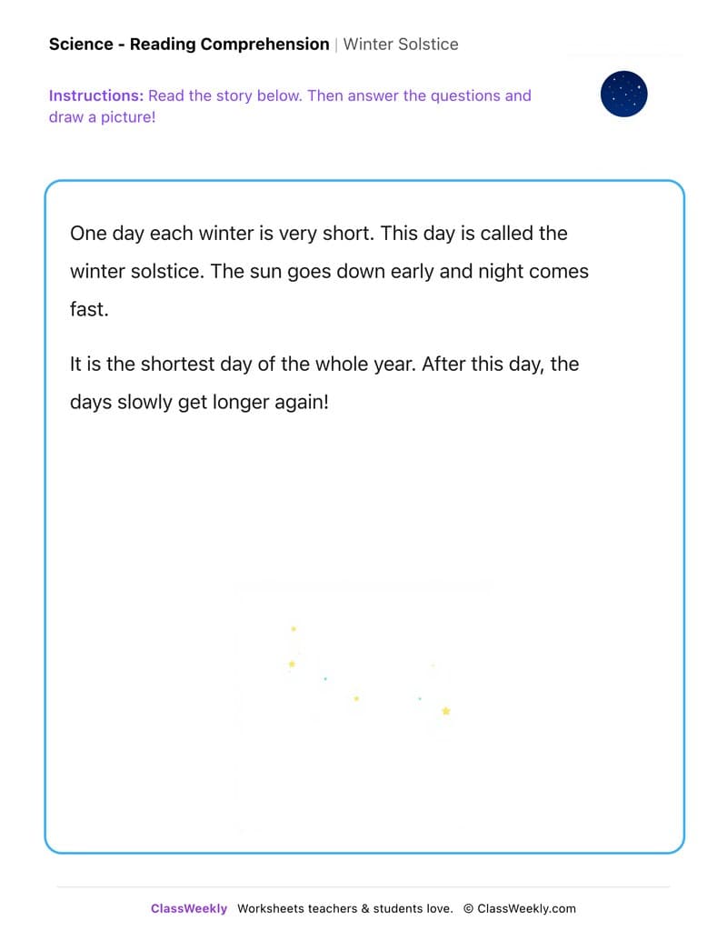 Winter Solstice - Kindergarten worksheet preview