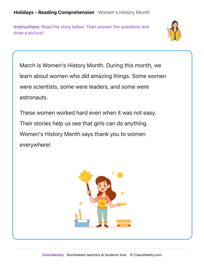 Women's History Month - Kindergarten worksheet preview