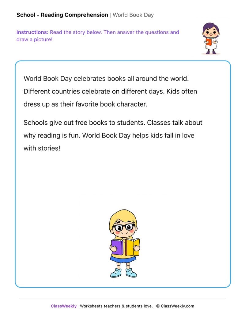 World Book Day - Kindergarten worksheet preview