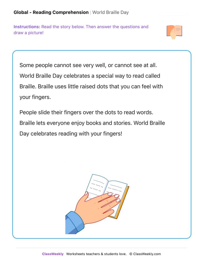World Braille Day - Kindergarten worksheet preview
