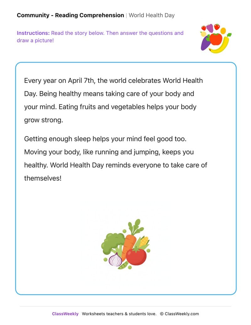 World Health Day - Kindergarten worksheet preview