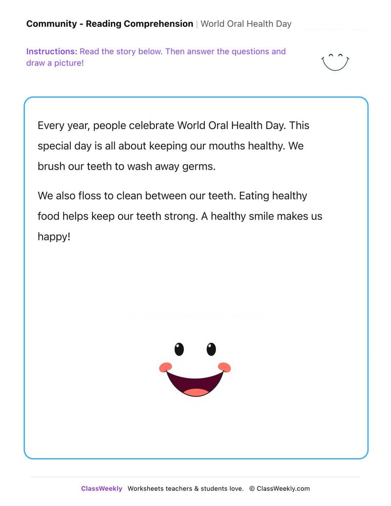 World Oral Health Day - Kindergarten worksheet preview