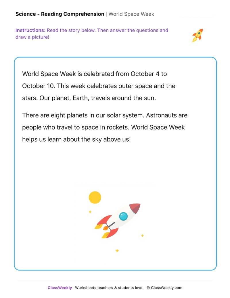 World Space Week - Kindergarten worksheet preview