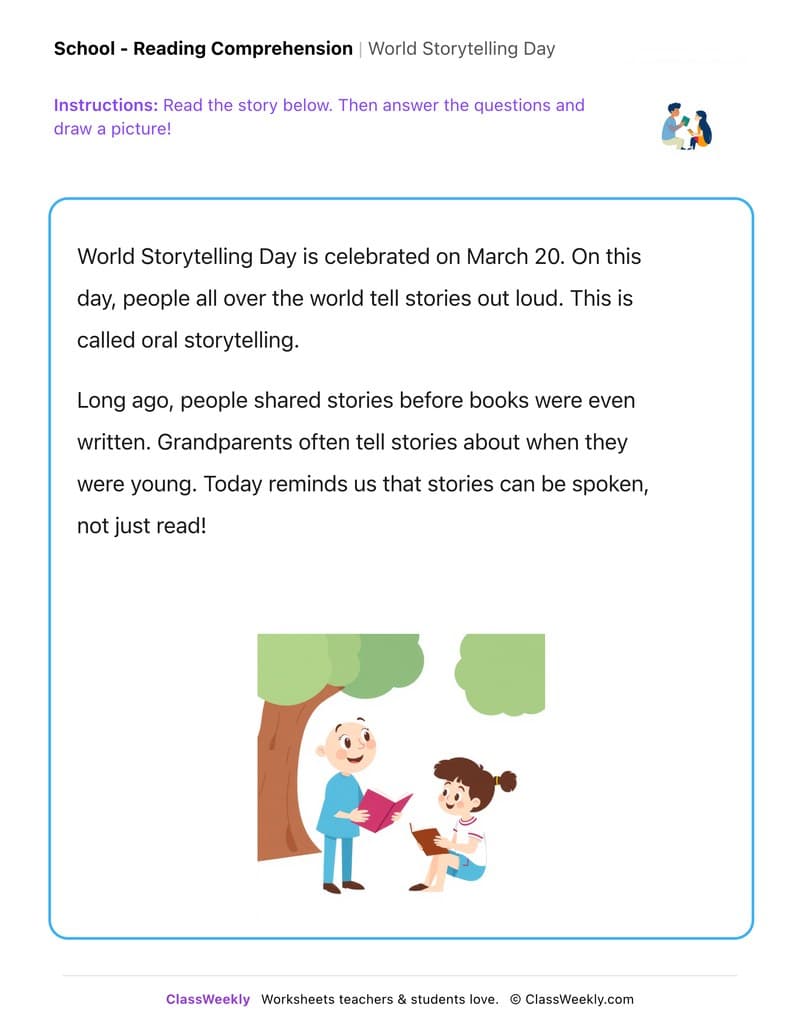 World Storytelling Day - Kindergarten worksheet preview