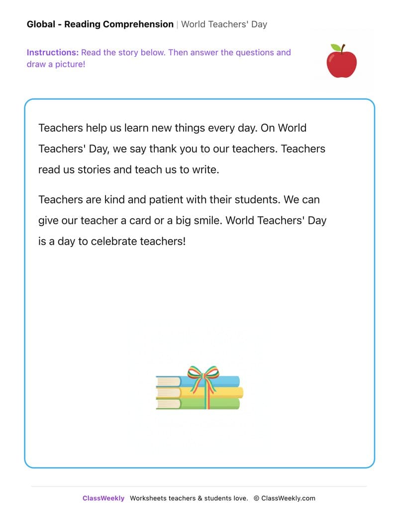 World Teachers' Day - Kindergarten worksheet preview