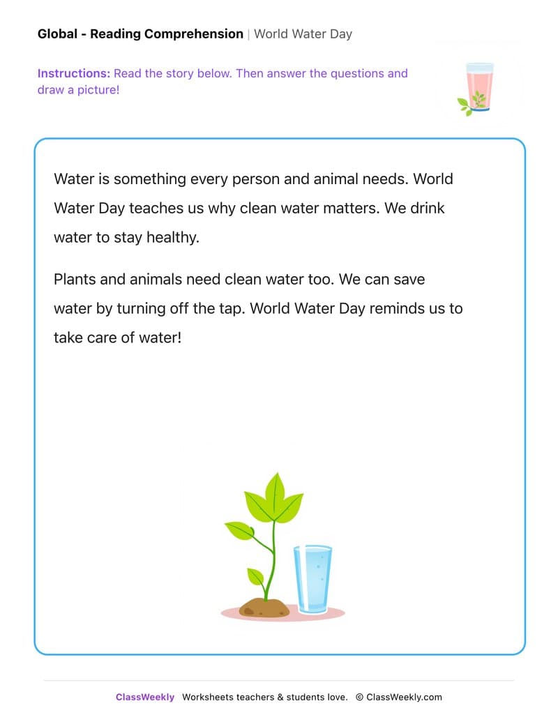 World Water Day - Kindergarten worksheet preview