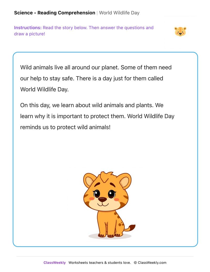 World Wildlife Day - Kindergarten worksheet preview