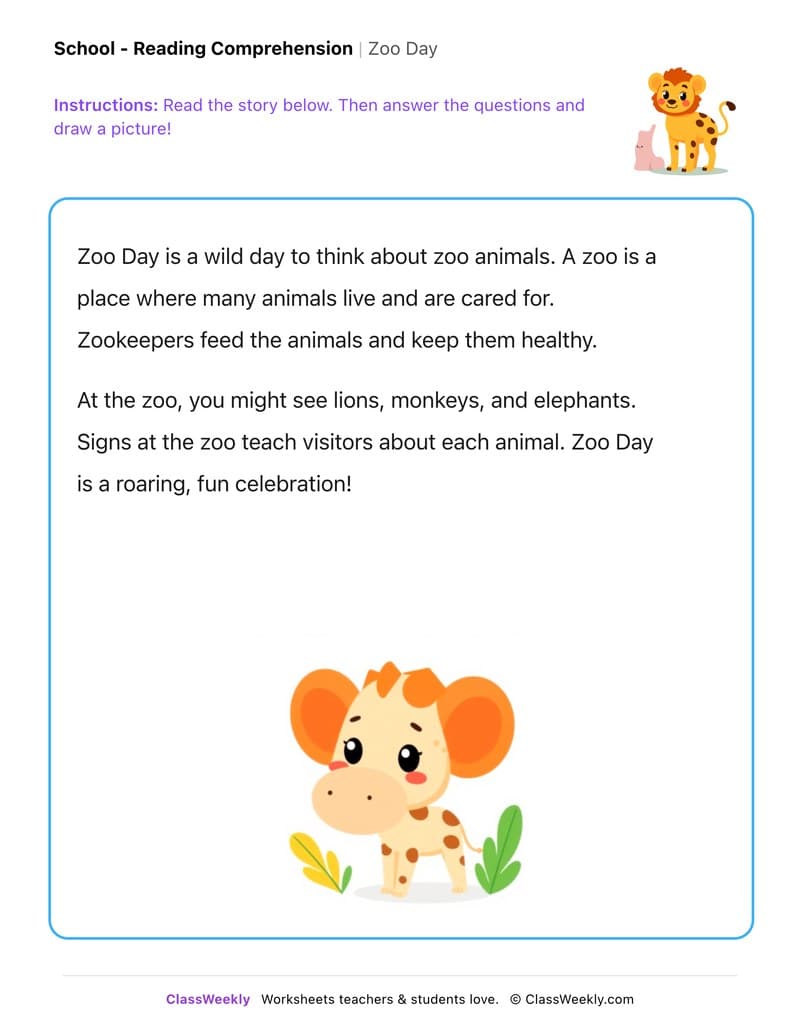 Zoo Day - Kindergarten worksheet preview