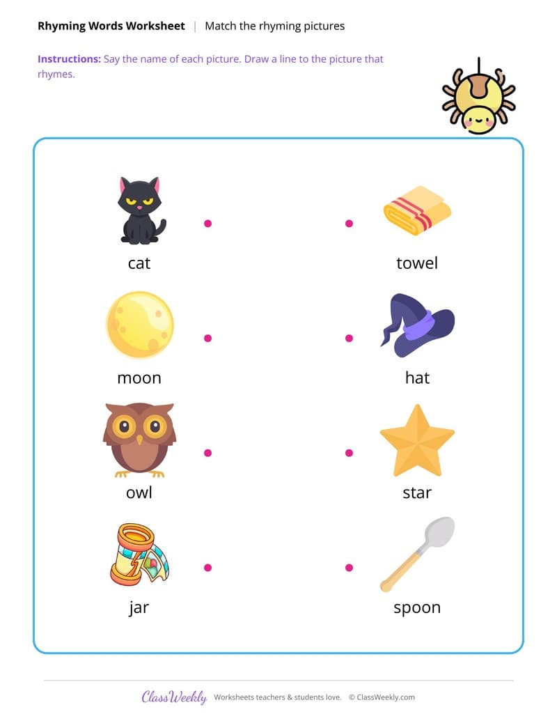 Rhyming Pictures - Halloween - Kindergarten worksheet preview