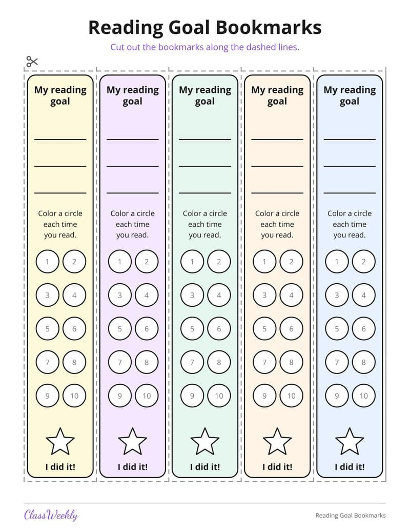 Reading Goal Bookmarks - Kindergarten Bookmarks printable preview
