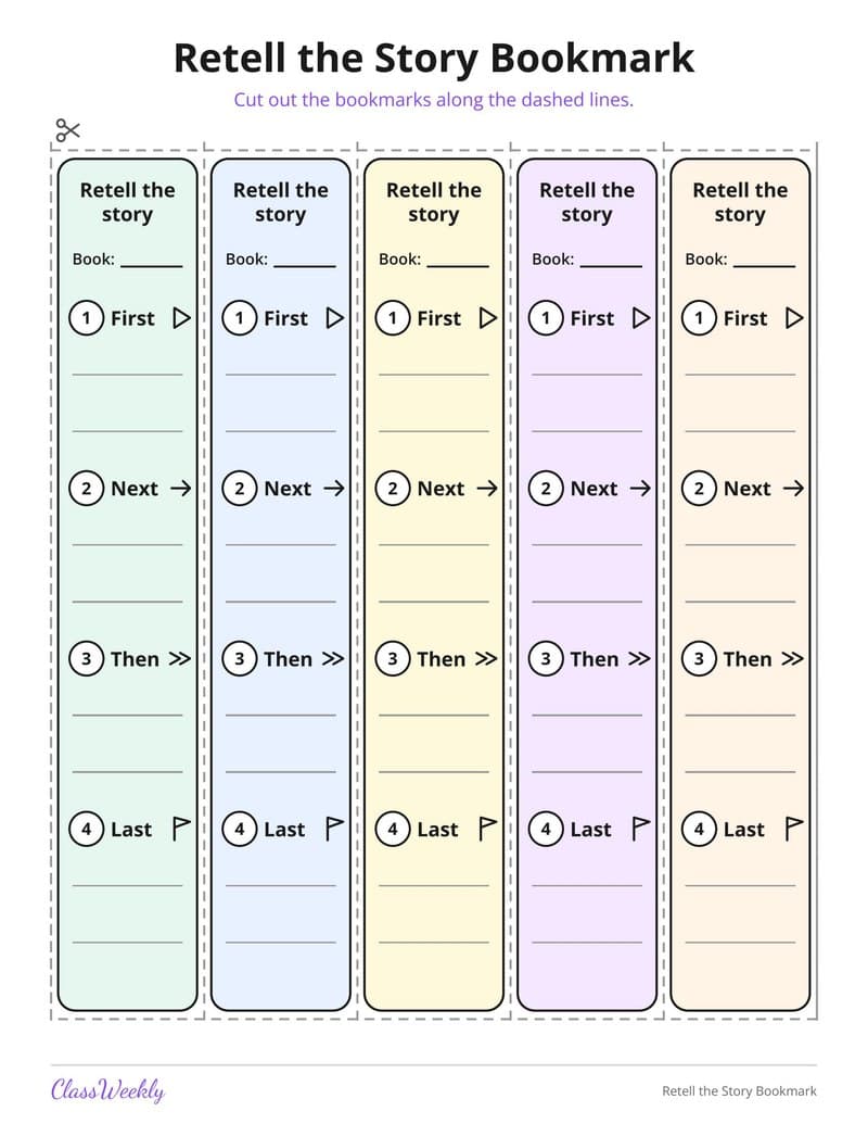Retell the Story Bookmark - Kindergarten Bookmarks printable preview
